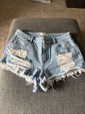 PacSun Light Blue Distressed High-Rise Denim Shorts